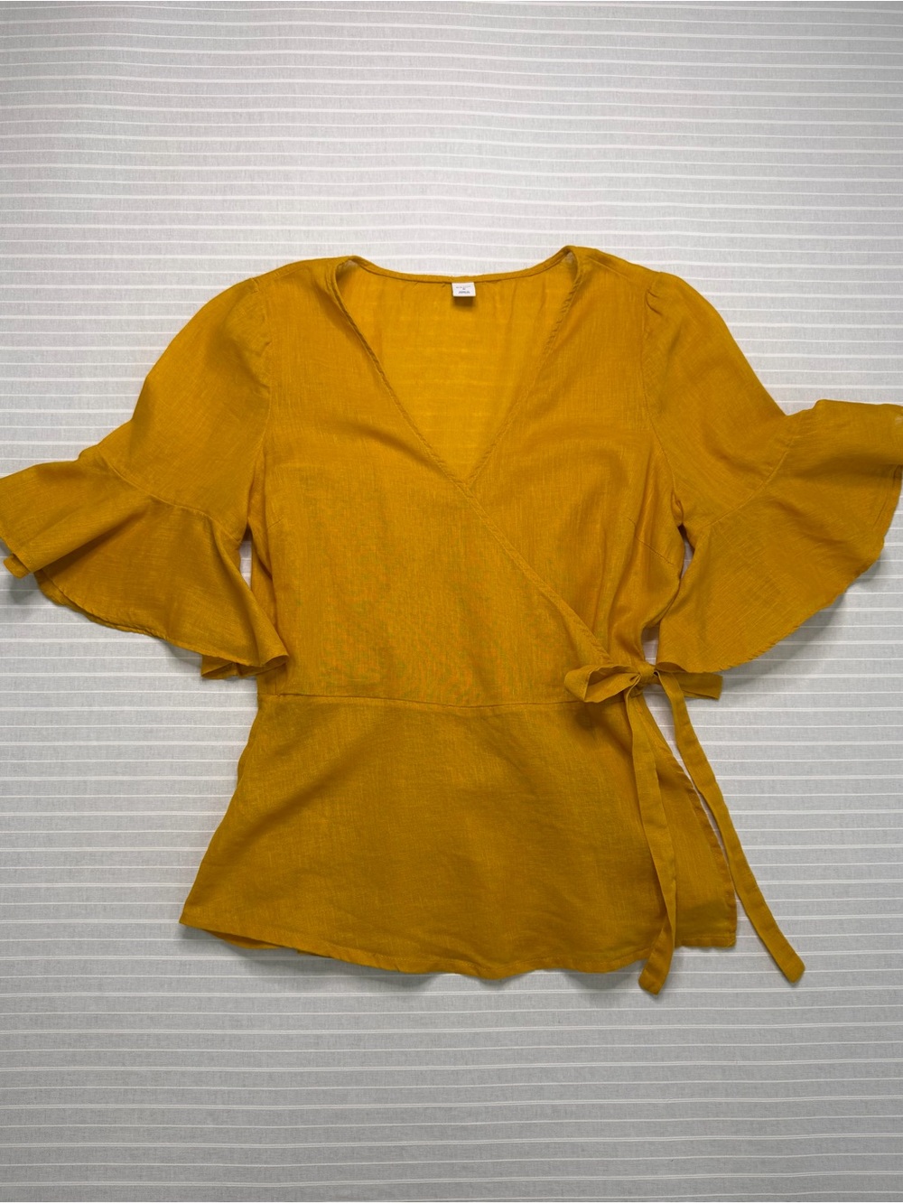 Old Navy Mustard Wrap Blouse with Ruffled Sleeves